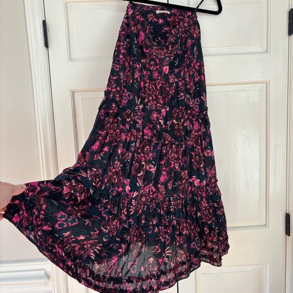 ULLA JOHNSON Amalia Midnight Floral Midi Skirt Tiered Ruffle Pink Navy Size 2‎ - Picture 10 of 17